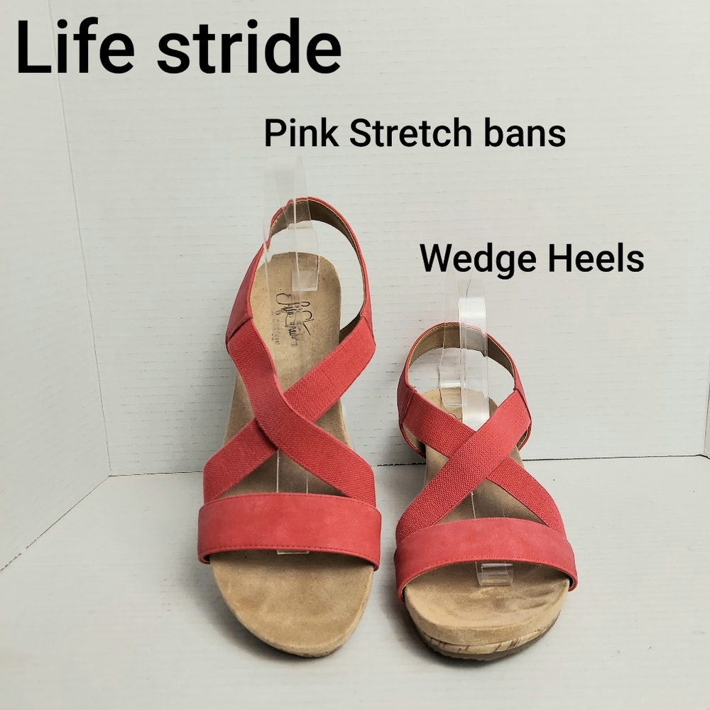 Life stride pink ban wedge sandals size9.5